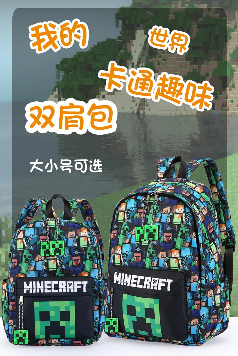 In Stock Minecraft Backpack Graffiti Print Lightweight School Backpack Casual Daily Travel Bag For Male Young Men Outdoor Use