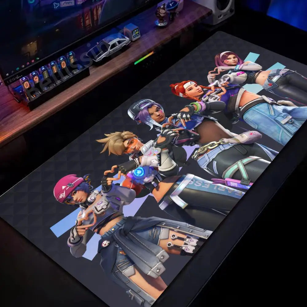Tapete de Rato Gaming Grande Overwatch para PC, Tapete de Secretária Kawaii Rosa Fofo para Teclado e Portátil, Acessório Gaming HD