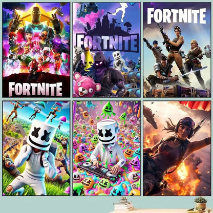 Posters Game-F-F-Fortnites autocolantes e impermeáveis, ideais para decoração de sala de estar, quarto ou bar