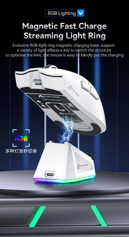 Attack Shark X11&R1 Tri-Mode-Bluetooth-Wireless-Maus mit Ladestation, RGB, ergonomische leichte Maus, PC-Gaming-Zubehör