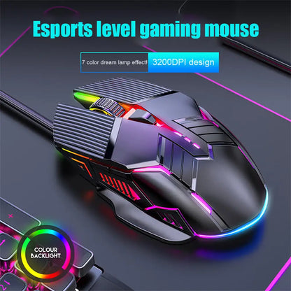 3200DPI ergonomikus vezetékes gamer egér, USB számítógépes gamer egér RGB háttérvilágítással, 6 gombos LED-es csendes egér PC-hez és laptophoz