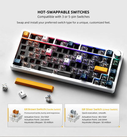 Machenike K600-B82W mechanische Gaming-Tastatur, Tri-Mode, Gasket-Mount, 75% ANSI-Layout, RGB-Hintergrundbeleuchtung, kabellos
