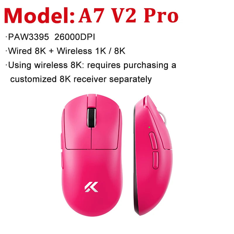 Mouse da gaming wireless leggero MCHOSE A7 V2 Ultra / Pro, Dual 8000Hz, PAW3950 TI, 42000DPI, per PC e gamer e-sport