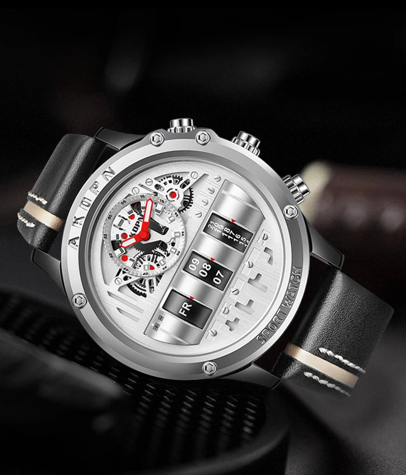 Luxury Electronic Quartz Watch For Men Business Watches Male Creative Men WristWatch Unique Rotate Date Leather Strap Watches
