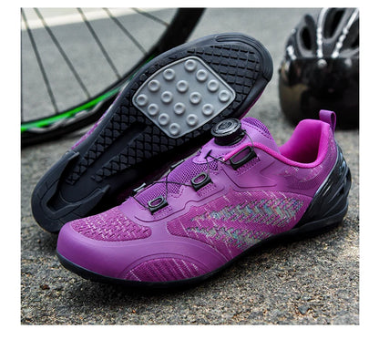 MTB Cycling Shoes for Men and Women T03 Purple Breathable Speed Self-Locking Road Cycling Sports Shoes Outdoor Racing Training Sneakers