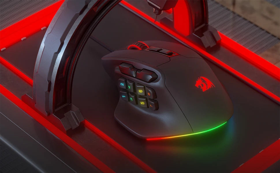 Redragon M811 Aatrox MMO-Gaming-Maus, kabelgebundene RGB-Gamer-Maus mit 15 programmierbaren Tasten und ergonomischer, natürlicher Griffform