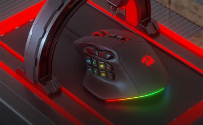 Redragon M811 Aatrox MMO-Gaming-Maus, kabelgebundene RGB-Gamer-Maus mit 15 programmierbaren Tasten und ergonomischer, natürlicher Griffform