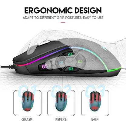 Kabelgebundene Gaming-Office-Maus 7200DPI mit RGB-Hintergrundbeleuchtung, 6 einstellbaren DPI-Stufen/10 programmierbaren Tasten/Zurück-zum-Desktop-Taste