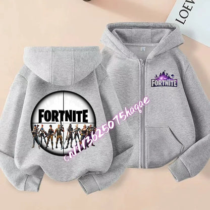 Novo hoodie infantil Fortnite com fecho de correr, estilo cartoon anime, casual e respirável, casaco para meninos, primavera 2026, roupa para criança