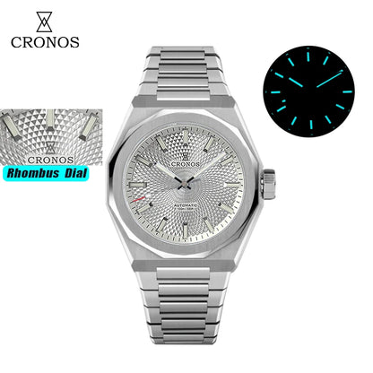 Cronos New Rhombus Perlage 39mm Dial PT5004 Miyota 90S5 See-through Caseback Men Automatic Wristwatches 10ATM Luminous