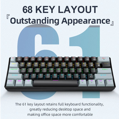 APAYADO K61 Mini-Mechanische Tastatur, kabelgebunden, 61 Tasten, Phantom RGB, schwarz/weiß, mechanische rote/blaue Switches für Gaming, 60% tragbar