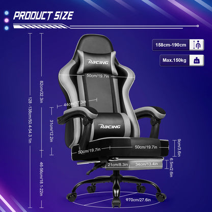AUTHMIC Ergonomic Gaming Chair with 170° Reclining Backrest, Footrest, Adjustable Armrests, Breathable Fabric, Premium Gamer Chair