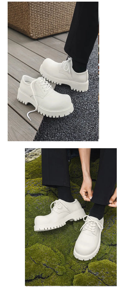 Thick Sole Casual Genuine Leather Dress Shoes Men Platform Heighten Japan Harajuku Korean Streetwear Fashion Shoes White