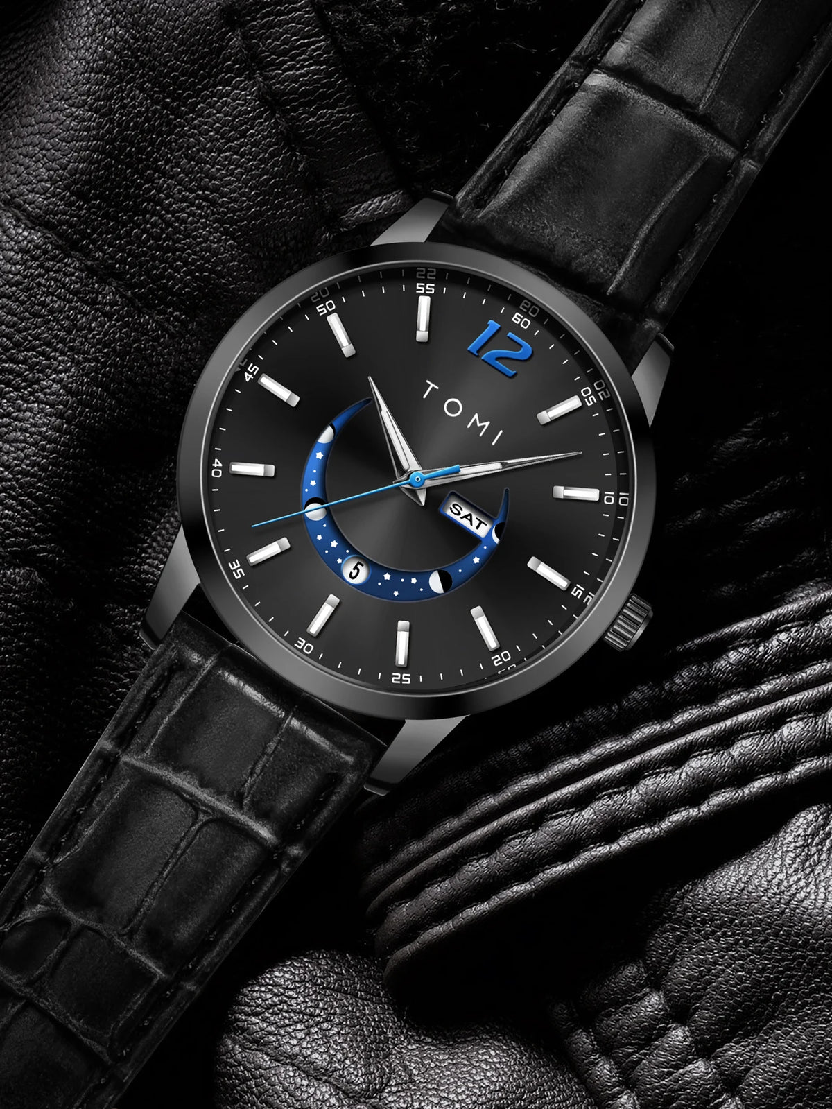 Reloj de cuarzo TOMI, de estilo elegante y profesional, con correa de piel, caja de aleación y esfera con agujas: diseño de alta gama, ideal como regalo para hombre.