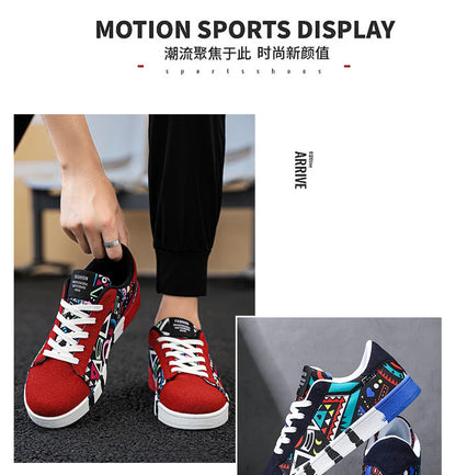 YRZL Sapatilhas de corrida desportivas para homem em lona, estilo geométrico, com atacadores, sapatilhas de casal com estampado graffiti moderno, sapatos de skate para homem