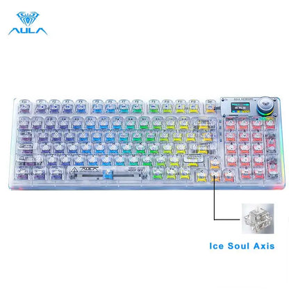 AULA F98PRO Wireless Mechanical Keyboard Transparent Keycaps RGB Backlit Custom 2.4G Hot Swappable Gaming Keyboard With Screen