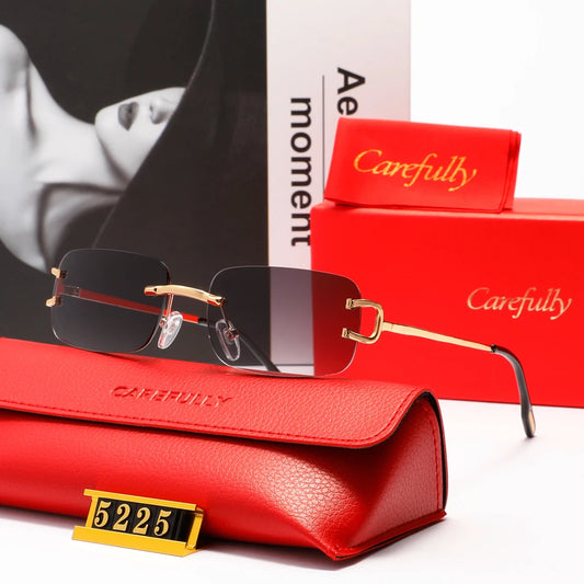 Retro Rimless Sunglasses Women Men Small Square Golden Frame Brand Design Classical Glasses Tea Shades Rectangle UV400 Eyewear