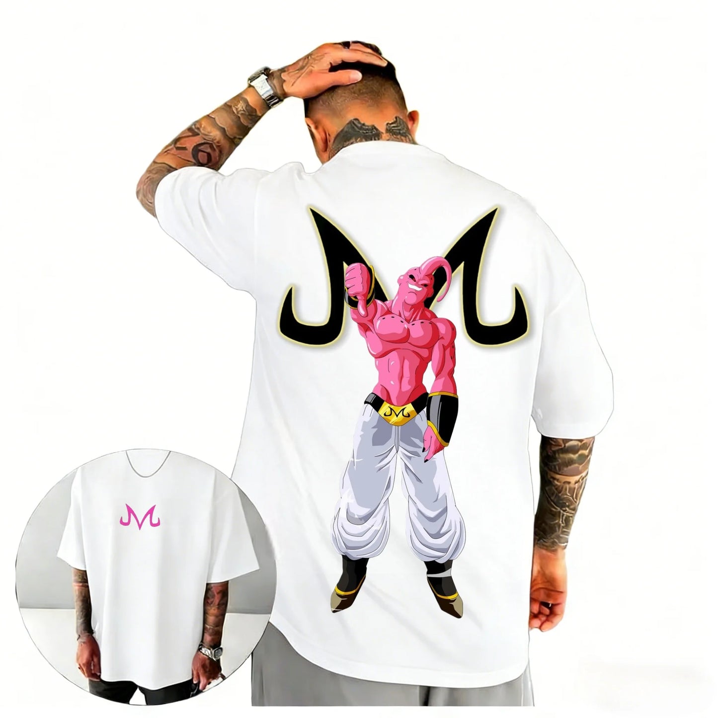 2026 Summer Dragon Ball  Oversized T-shirt High Quality 100_ Cotton Majin Buu & Majin Mark Print Unisex Retro  for Adults Kids