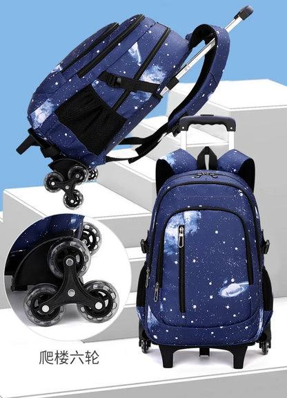 Fortnite 2-in-1 trolleyrugzak met sterrenhemelprint, grote capaciteit, waterdichte laptoptas met trapklimontwerp, schooltas voor studenten