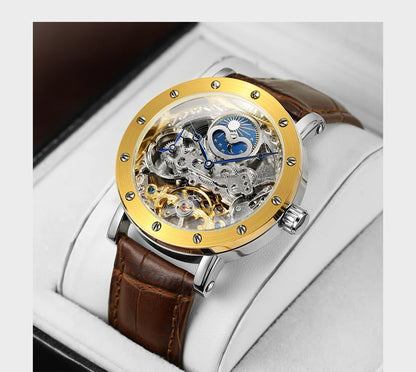 SKROX automatisch mechanisch polshorloge voor heren, skeletmodel met GMT-functie, maanfase en tourbillon – Elegant en origineel luxe horloge uit het topsegment.