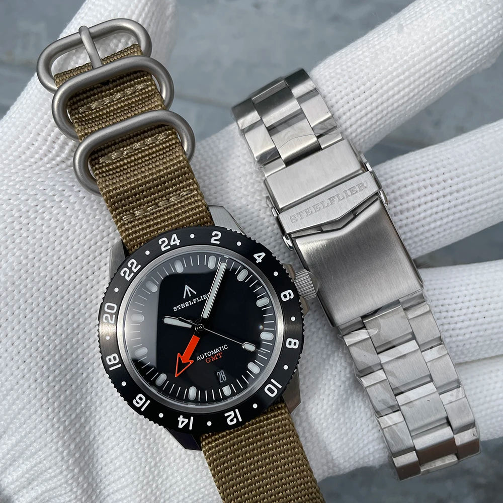 STEELFLIER Official SF793 Luxury GMT Mechanical Wristwatch Steel Bezel NH34 Movement Super Luminous 20Bar Waterproof Dive Watch