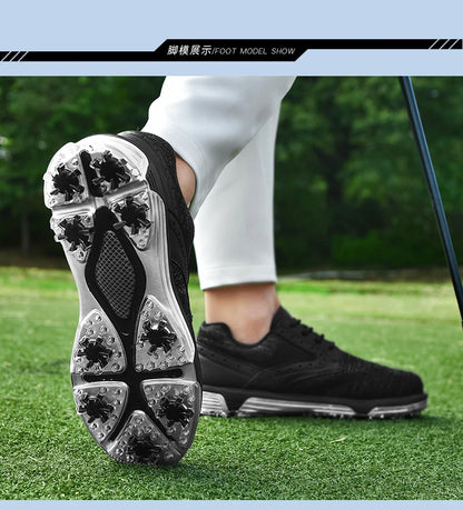 LiXingMing Golf Shoes Men Gray Large Size Up to 48# Breathable Cleats Golf Sport Shoes Teenager Training Golf Coach Sneakers