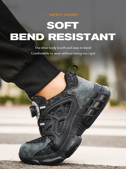 Zapatos de seguridad laboral para hombre talla 47 48 con diseño reflectante, puntera de acero, botón de rotación, zapatillas de trabajo y botas de seguridad protectoras