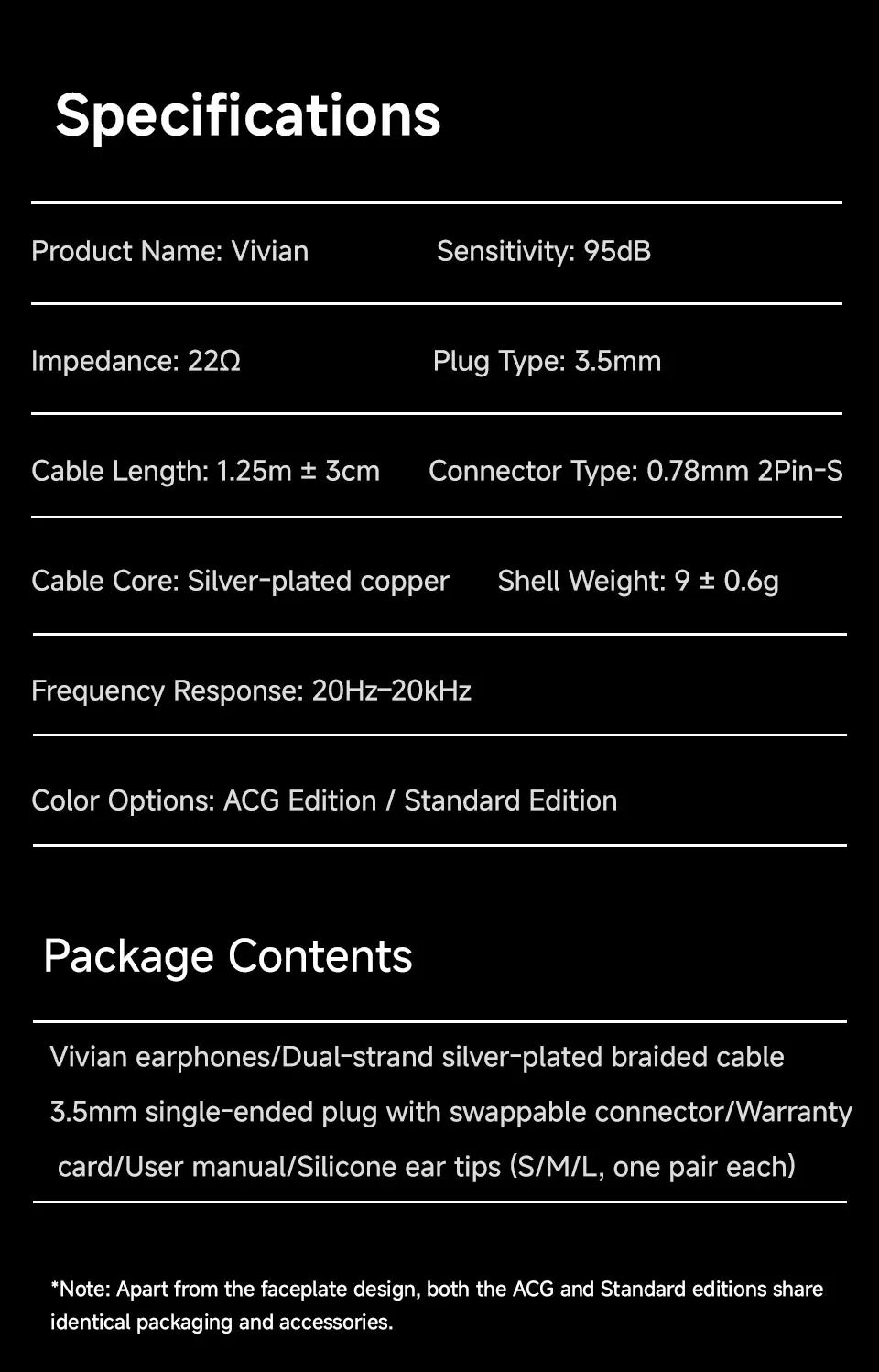 CVJ Vivian In Ear Earphones 10mm Dynamic Driver suitable for Music and Gaming 0.78mm Detachable Cable HiFi Sound Quality