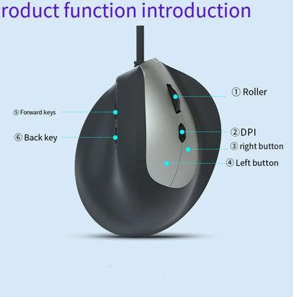 Wired Right Hand Vertical RGB Mouse Ergonomic Gaming Mouse 1600DPI USB Optical Wrist Healthy Mouse for PC Computer