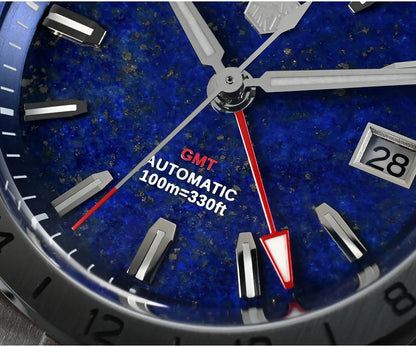 Relógio de Luxo para Homem San Martin 39mm com Mostrador em Pedra Aventurina, NH34 GMT Automático Mecânico, Safira, Impermeável e Luminescente SN0129