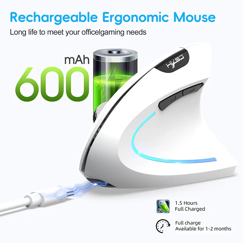 Wireless Mouse Bluetooth Vertical Mouse Dual-Mode Silent Mouse Rechargeable Gaming Mouse For Win Mac OS Laptop Computer Mouse