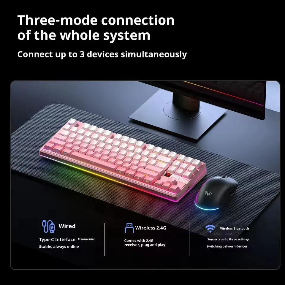 Teclado Mecânico AULA F87 Pro V2, 3 Modos Sem Fios, Bateria de Longa Duração 12000mAh, Hot-Swap, RGB Personalizável, Teclado E-Sports para PC Gaming