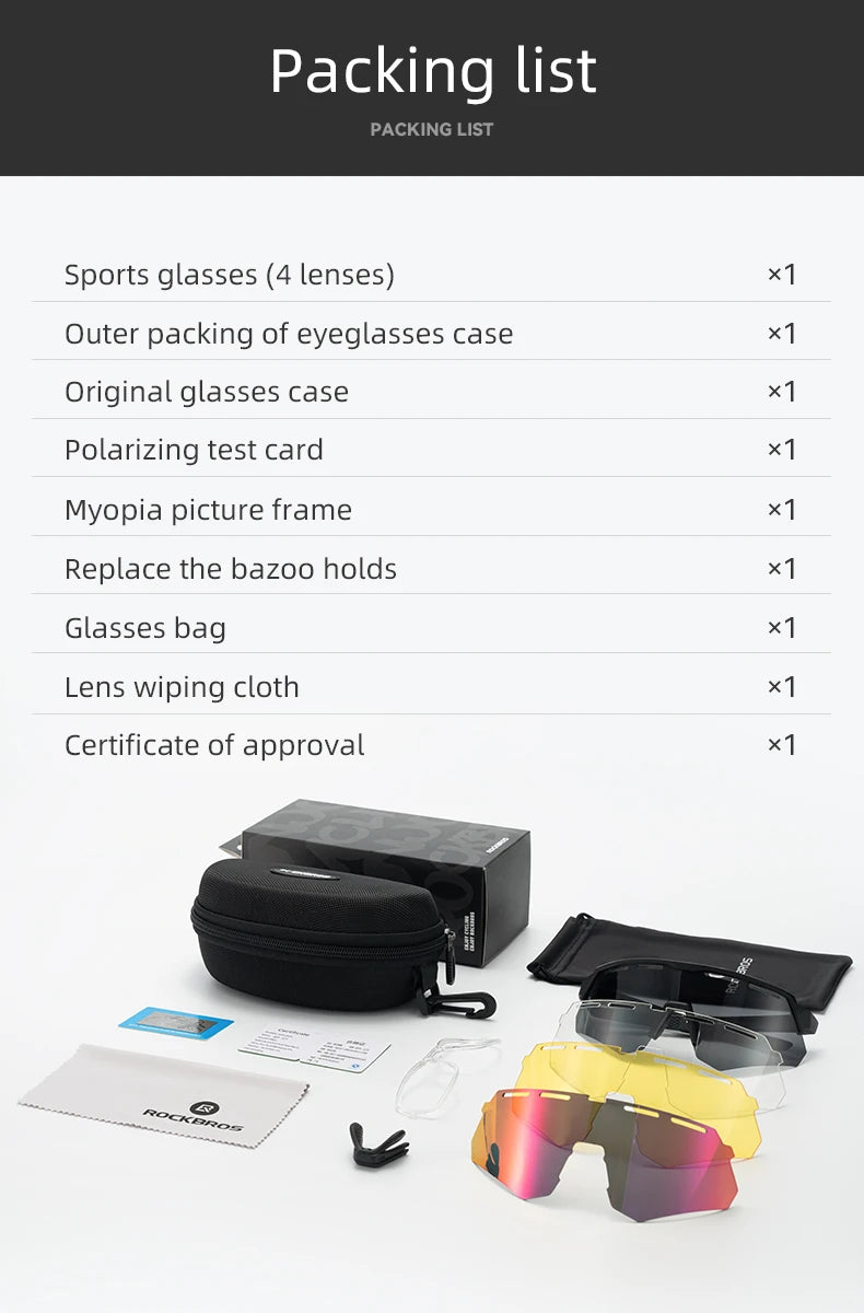 ROCKBROS Bike Glasses Polarized Men Women Bicycle Glasses 4Lens MTB Road Cycling Eyewear Glasses With Myopia Frame Sunglasses