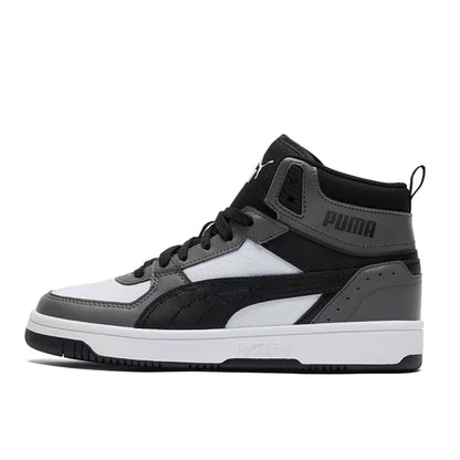 Baskets basses décontractées Puma Rebound Joy, offrant un maintien optimal, une coupe ajustée, une grande durabilité, un confort et un amorti (unisexe), en gris et noir, modèle 387875-01.