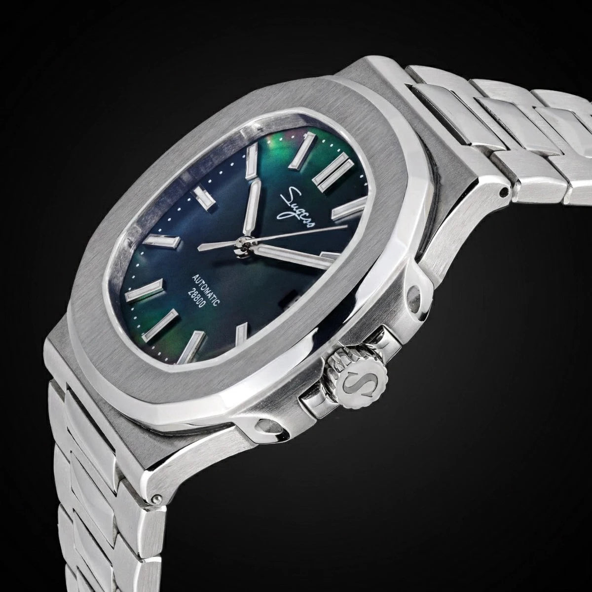Sugess Herrenuhr, automatische mechanische Armbanduhr, Miyota 9015 Uhrwerk, MOP-Zifferblatt, Leuchtfunktion, wasserdicht bis 5bar, Luxus-Armband S466