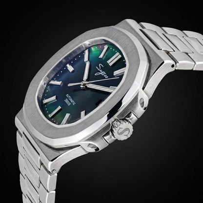 Sugess Herrenuhr, automatische mechanische Armbanduhr, Miyota 9015 Uhrwerk, MOP-Zifferblatt, Leuchtfunktion, wasserdicht bis 5bar, Luxus-Armband S466