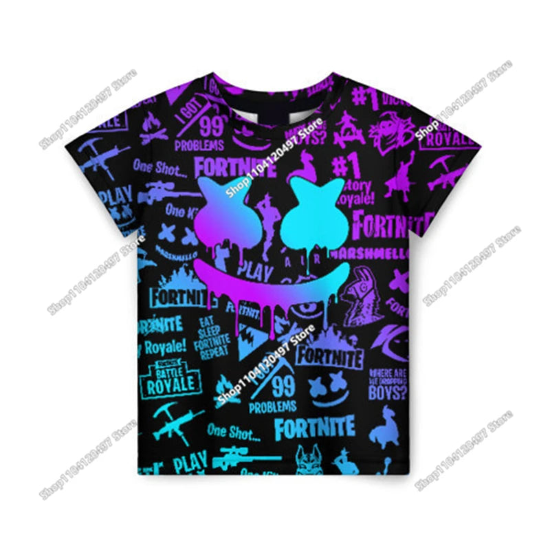 T-shirt estiva Fortnite per adulti e bambini con stampa digitale 3D, vestibilità ampia, taglie grandi, maniche corte