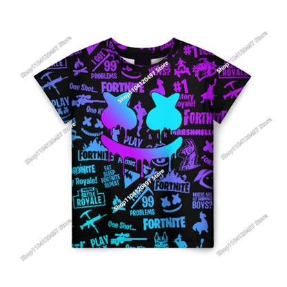 T-shirt estiva Fortnite per adulti e bambini con stampa digitale 3D, vestibilità ampia, taglie grandi, maniche corte