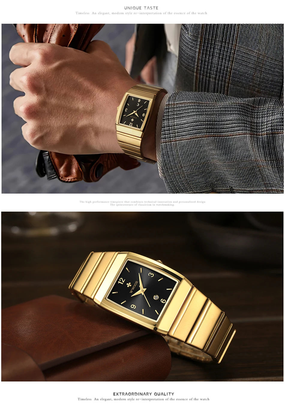 Relogio Masculino WWOOR New Man's Square Watch For Men with Automatic Date Luxury Stainless Steel Gold Mens Quartz Wrist Watches