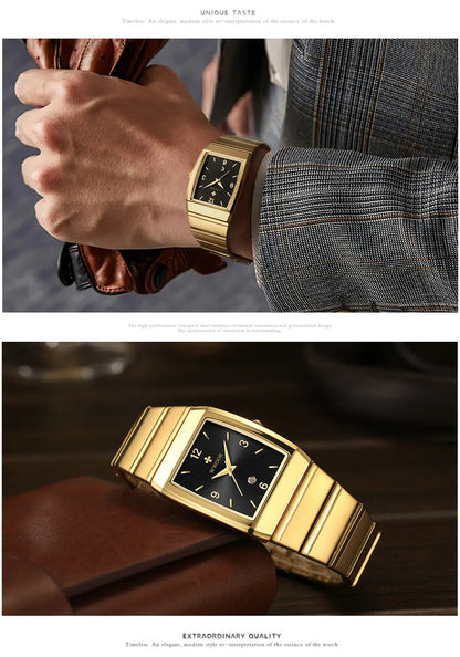 Relogio Masculino WWOOR New Man's Square Watch For Men with Automatic Date Luxury Stainless Steel Gold Mens Quartz Wrist Watches