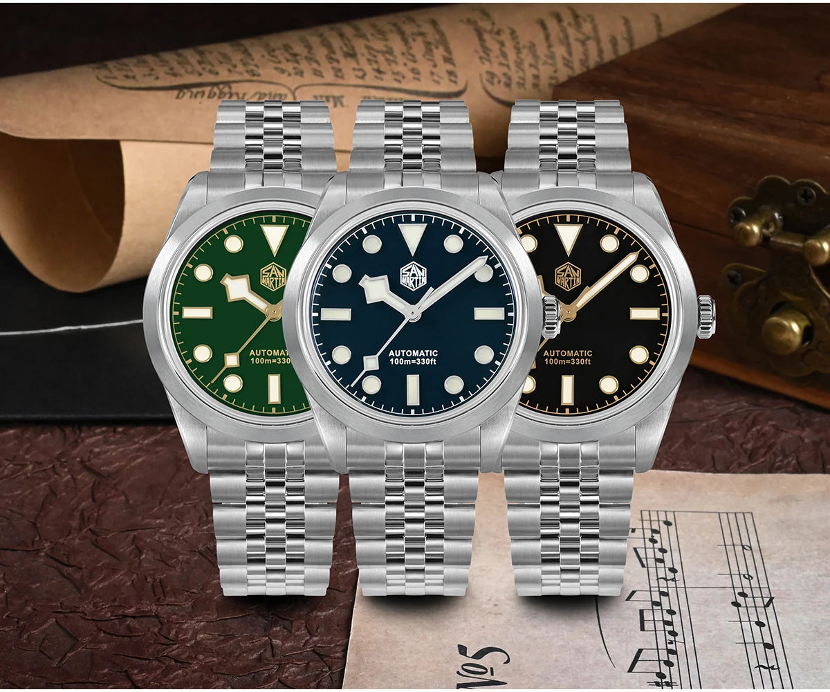 San Martin 38mm Men's Sport Watch Fashion Luxury Explore Climbing Automatic Mechanical Sapphire Waterproof 5 Links Bracelet BGW-9