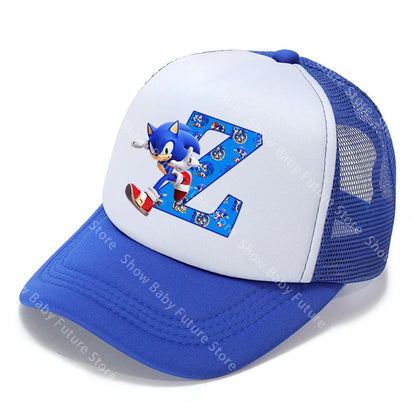 Cartoon Letters A-Z Sonics Boys Girls Baseball Caps Adult Outdoor Sports Breathable Mesh Hat Cute Anime Sunbonnet Birthday Gifts