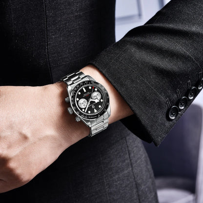 Zegarek męski PAGANI DESIGN „Panda” – luksusowy chronograf kwarcowy, wodoodporny, szkło szafirowe z powłoką antyrefleksyjną, sportowy zegarek z luminescencyjnymi wskaźnikami