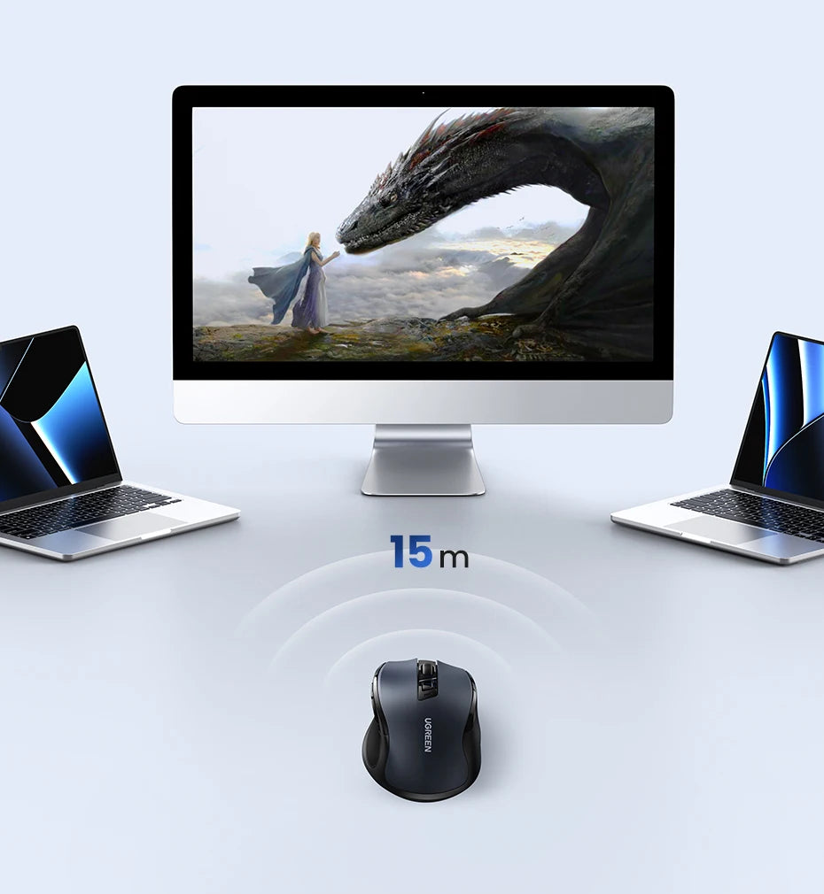 Ratón inalámbrico UGREEN Bluetooth 5.0 ergonómico 4000DPI con 6 botones silenciosos para MacBook, tabletas, portátiles, ordenador PC y conexión 2.4G