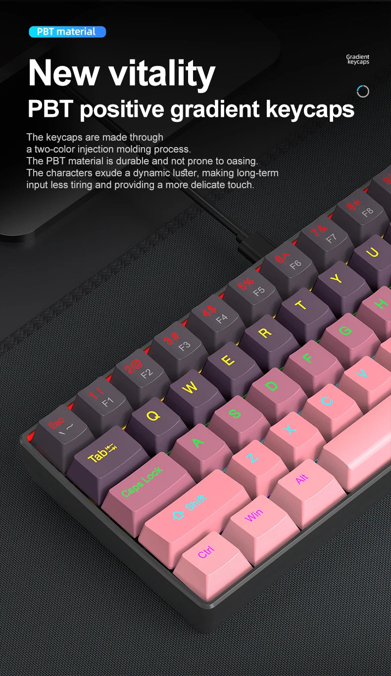 Teclado Mecânico Mini APAYADO K61, Com Fios, 61 Teclas, Phantom RGB, Switch Mecânico Vermelho/Azul Preto/Branco para Gaming, 60% Portátil