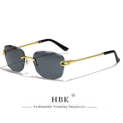 HBK Frameless Metal Sunglasses Men Wave Cutting Sun Glasses for Women Travel Shopping Shades Eyeglass UV400 Summer Style