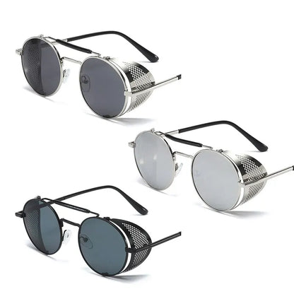 2023 Steampunk Side Wind Proof Mesh Flip Round Metal Sunglasses