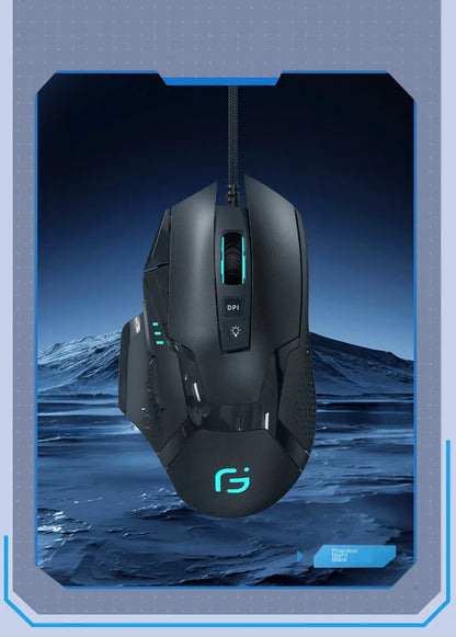 Rato Gaming com Fio 12000 DPI Ajustável, Programação de Macros, Retroiluminação RGB, Design Ergonómico, Tecla Fire, E-sport, Rato para PC