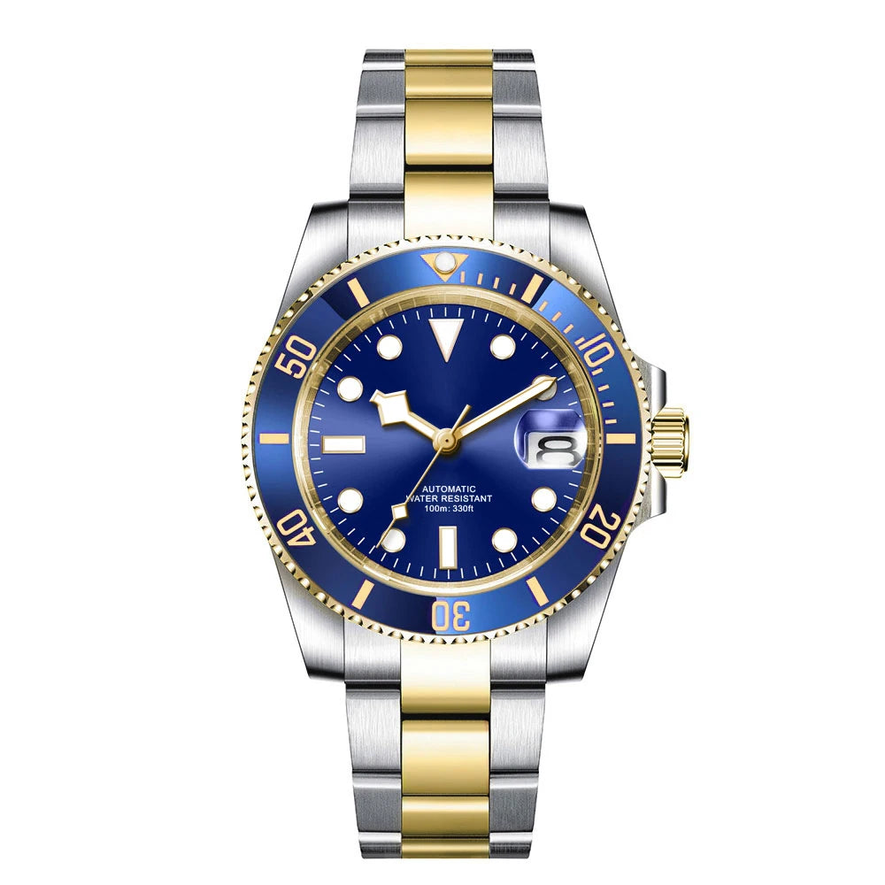 Custom logo NH35 MIYOTA 8215 Automatic Men Watch Luxury Diver Two Tone Gold 316L Stainless Steel Sapphire 10ATM Sterile Sunburs