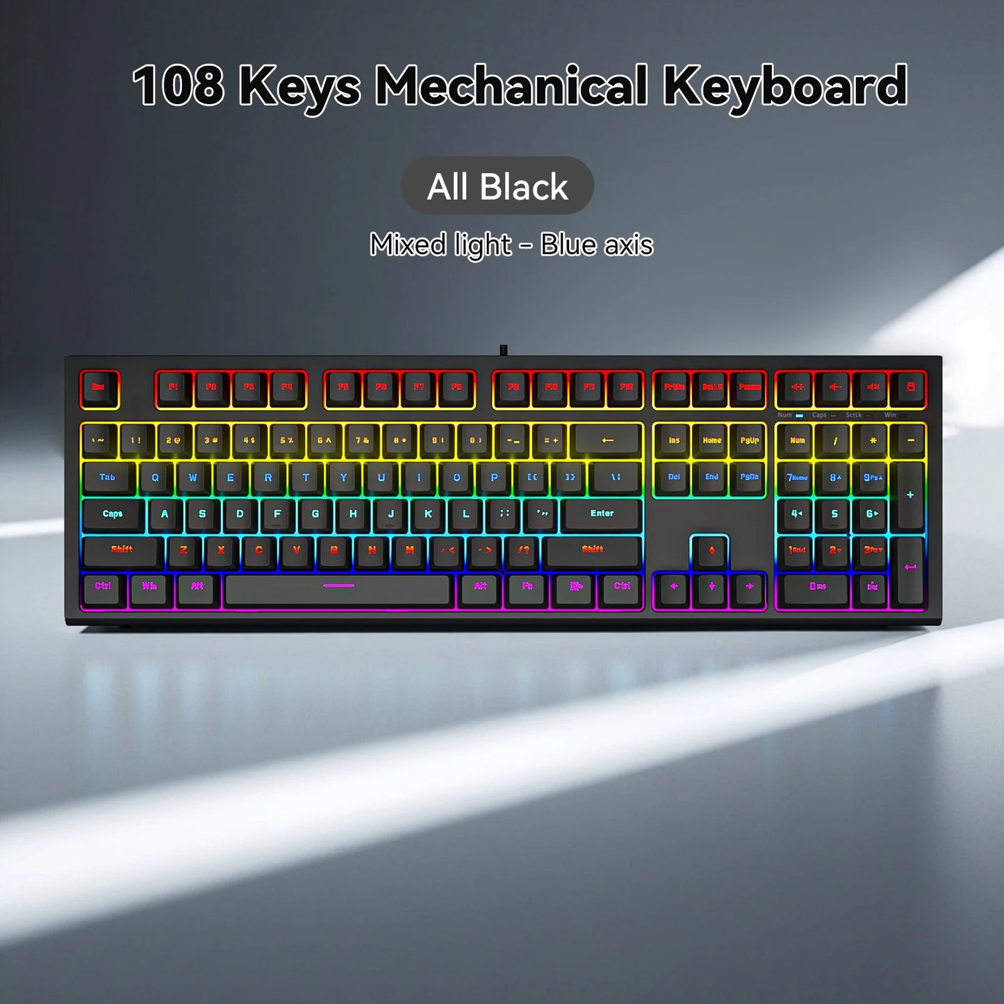 Teclado Gaming Mecânico com Fio de 108 Teclas e Retroiluminação RGB | Chip Gaming | Baixa Latência | Anti-Ghosting | para Jogadores de PC Win/Mac